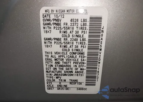 2013 Nissan Rogue Sv W/Sl Pkg z USA, uszkodzony, nr VIN JN8AS5MV2DW116731